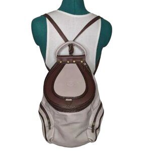L.A. Made in Italy Leather Backpack Brown White Boho Saddlebag Style Rare